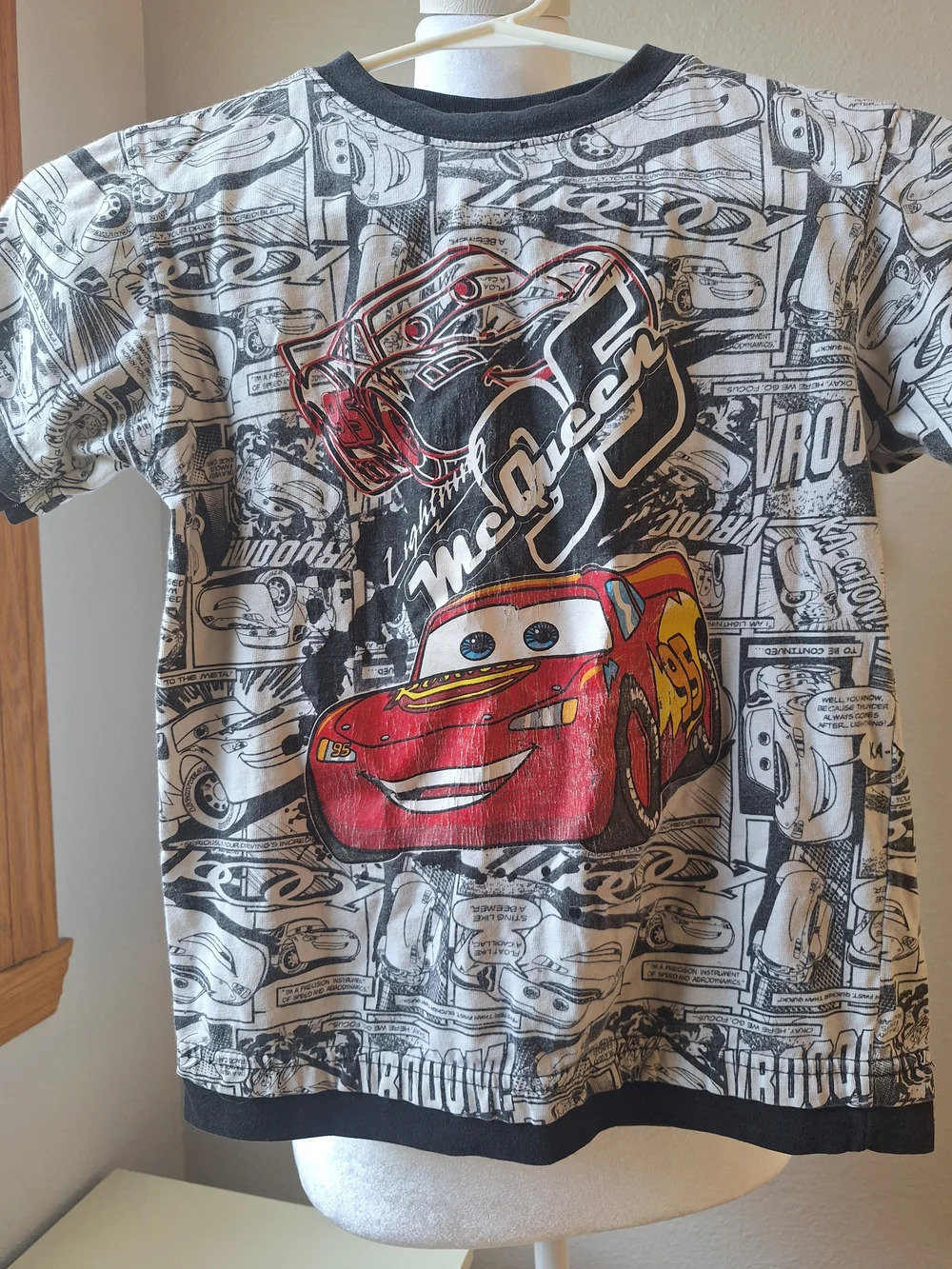 Disney Cars Lightning McQueen Black & White Tee with Red Graphic